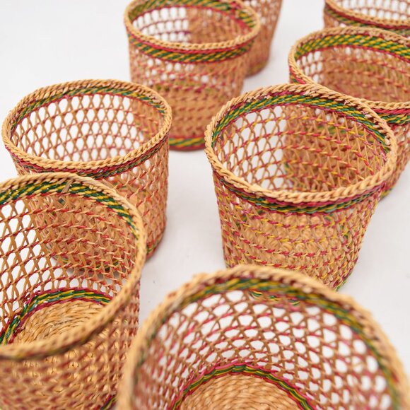 Woven Wicker Rattan Beverage Glass Holder Multicolor Bohemian Beachy Cup Sleeves - Picture 8 of 11